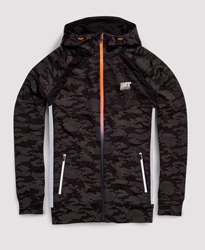 Superdry Active Training Cipzár Férfi Kapucnis Pulóver Fekete/Camo | EHANO5768